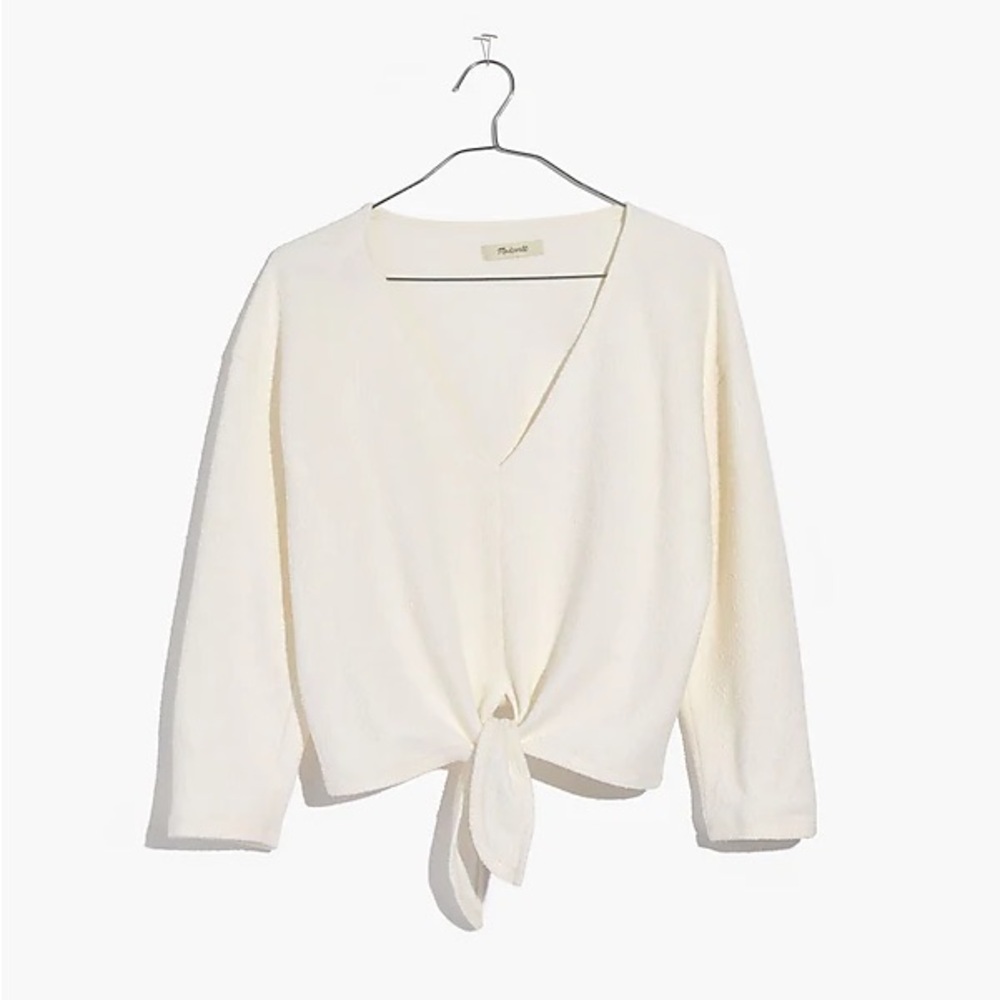 Madewell Texture & Thread Long-Sleeve Tie-Front Top white